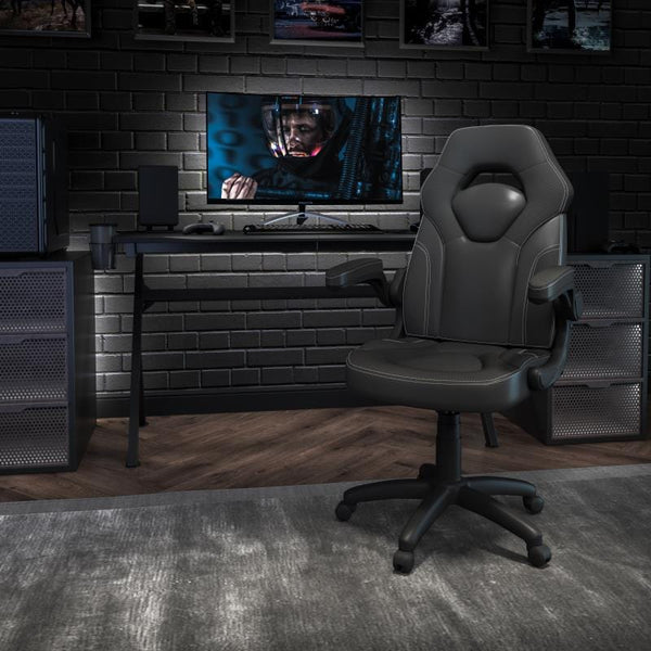 X10 Gaming Chair Racing Office Ergonomic Computer PC Adjustable Swivel Chair with Flip-up Arms, Black LeatherSoft