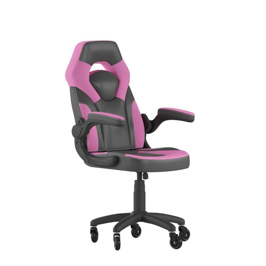 X10 Gaming Chair Racing Office Computer PC Adjustable Chair with Flip-up Arms and Transparent Roller Wheels, Pink/Black LeatherSoft