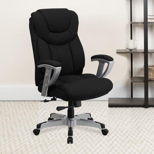 HERCULES Series Big & Tall 400 lb. Rated Black Fabric Executive Ergonomic Office Chair with Silver Adjustable Arms