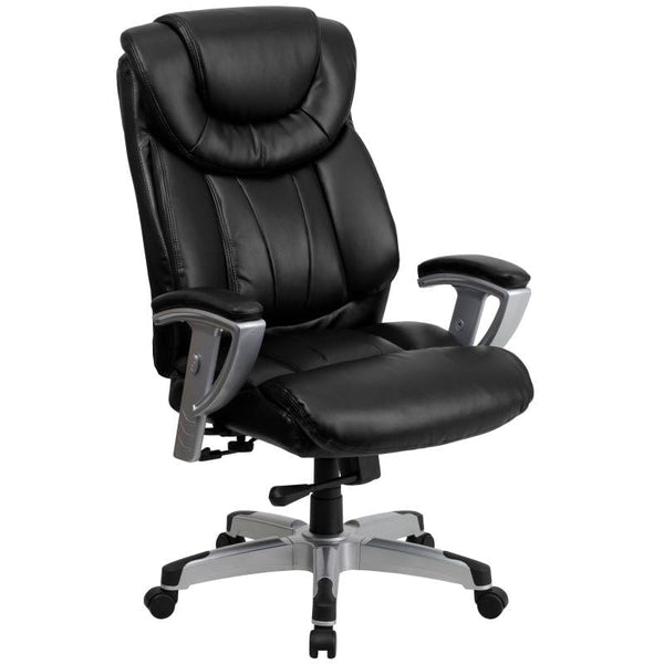 HERCULES Series Big & Tall 400 lb. Rated Black LeatherSoft Executive Ergonomic Office Chair with Silver Adjustable Arms