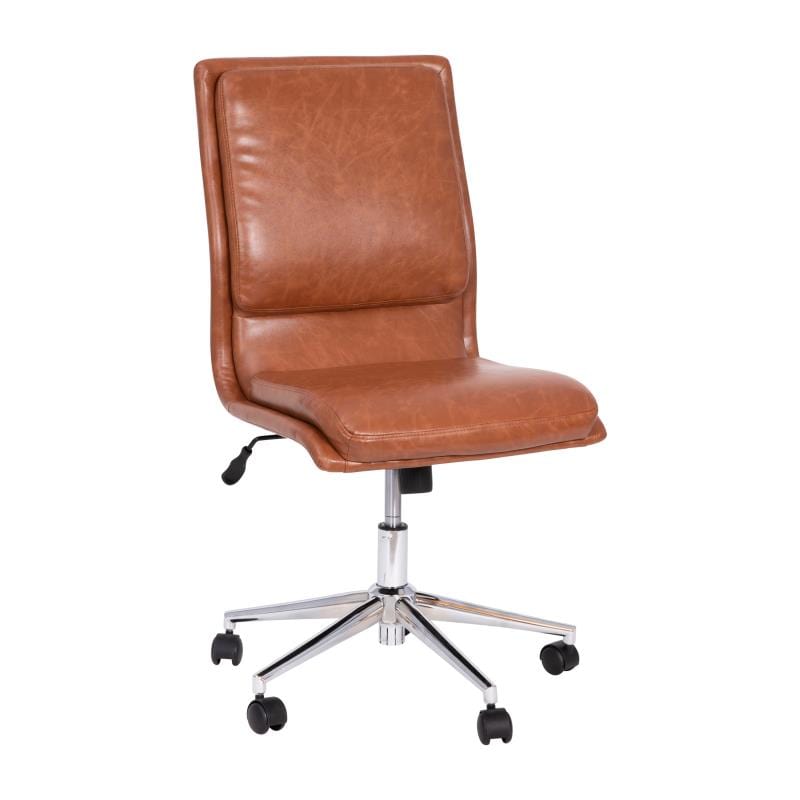 Madigan Mid-Back Armless Swivel Task Office Chair with LeatherSoft and Adjustable Chrome Base, Cognac