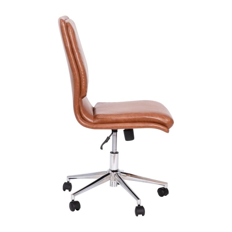 Madigan Mid-Back Armless Swivel Task Office Chair with LeatherSoft and Adjustable Chrome Base, Cognac