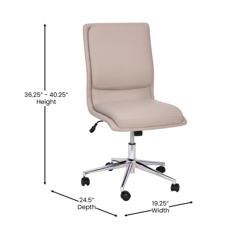 Madigan Mid-Back Armless Swivel Task Office Chair with LeatherSoft and Adjustable Chrome Base, Taupe