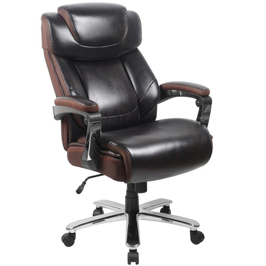 Big & Tall Office Chair | Brown LeatherSoft Executive Swivel Office Chair with Headrest and Wheels