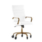 Whitney High Back White LeatherSoft Executive Swivel Office Chair with Gold Frame, Arms, and Transparent Roller Wheels