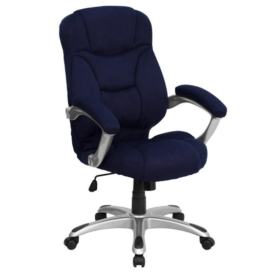 Jessie High Back Navy Blue Microfiber Contemporary Executive Swivel Ergonomic Office Chair with Arms
