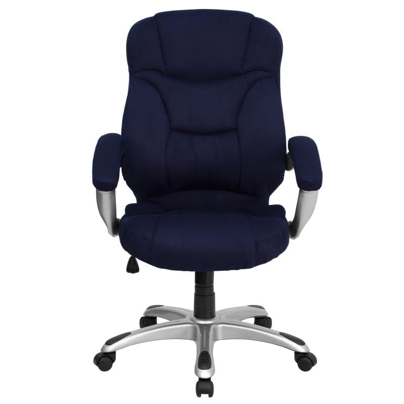 Jessie High Back Navy Blue Microfiber Contemporary Executive Swivel Ergonomic Office Chair with Arms