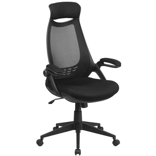 Ivan High Back Black Mesh Executive Swivel Office Chair with Flip-Up Arms