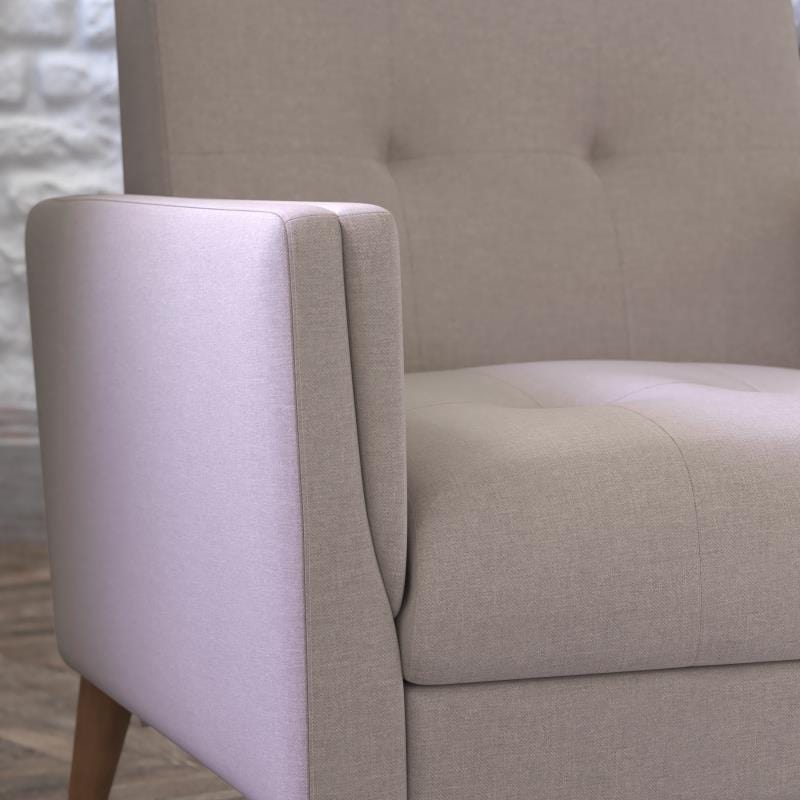 Conrad Mid-Century Modern Commercial Grade Armchair with Tufted Faux Linen Upholstery & Solid Wood Legs in Taupe