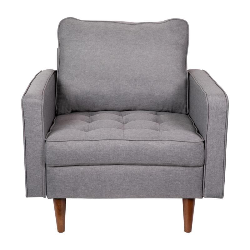 Hudson Mid-Century Modern Commercial Grade Armchair with Tufted Faux Linen Upholstery & Solid Wood Legs in Slate Gray