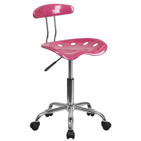 Vibrant Pink and Chrome Swivel Task Office Chair with Tractor Seat