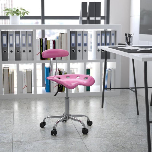 Vibrant Pink and Chrome Swivel Task Office Chair with Tractor Seat