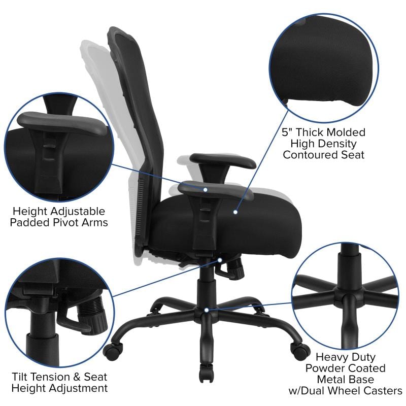 HERCULES Series 24/7 Intensive Use Big & Tall 400 lb. Rated Black Mesh Multifunction Synchro-Tilt Ergonomic Office Chair