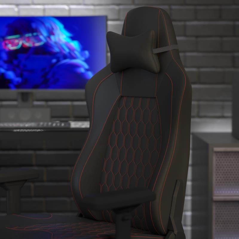 Falco Ergonomic High Back Adjustable Gaming Chair with 4D Armrests, Headrest Pillow, and Adjustable Lumbar Support, Black with Red Stitching