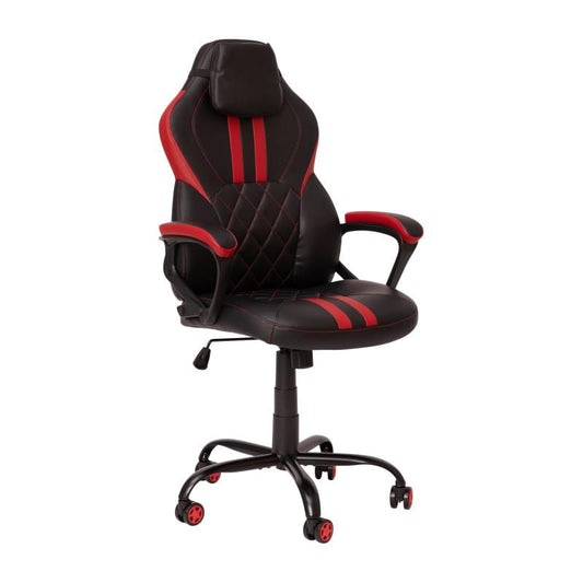 Stone Ergonomic Office Computer Chair - Adjustable Black and Red Designer Gaming Chair - 360° Swivel - Red Dual Wheel Casters