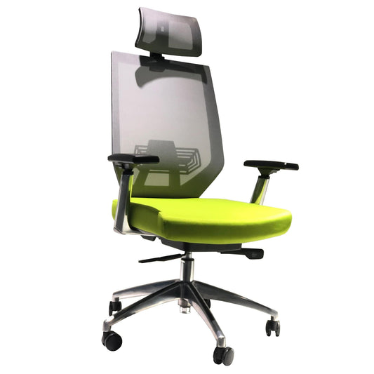Adjustable Headrest Ergonomic Office Swivel Chair with Padded Seat and Casters, Green and Gray