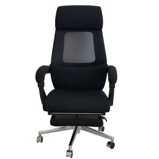 Position Lock Ergonomic Swivel Office Chair With Fabric Seat And Retractable Footrest, Black