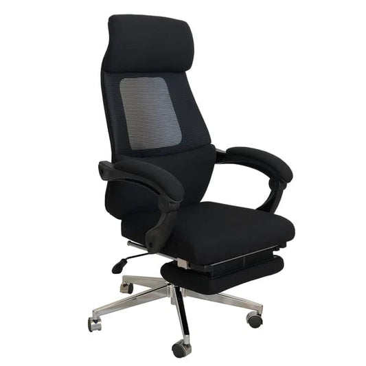 Position Lock Ergonomic Swivel Office Chair With Fabric Seat And Retractable Footrest, Black