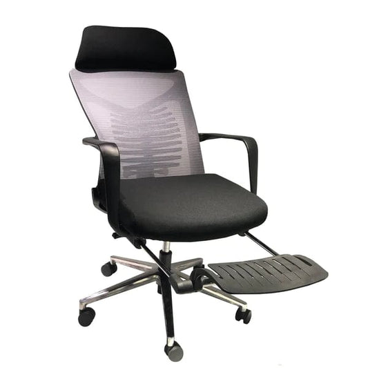 Mesh Back Padded Adjustable Ergonomic Office Chair With Headrest And Retractable Footrest, Black