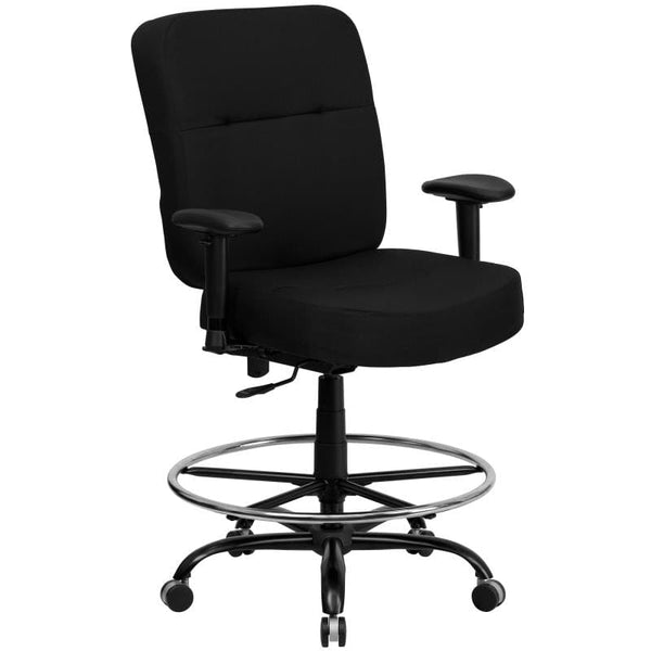 HERCULES Series Big & Tall 400 lb. Rated Black Fabric Rectangular Back Ergonomic Draft Chair with Adjustable Arms