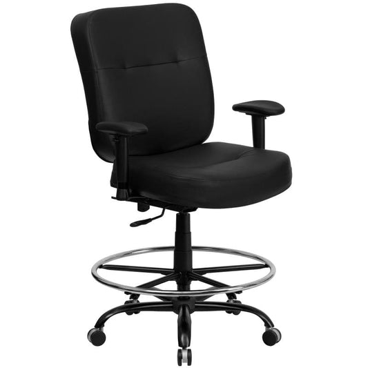 HERCULES Series Big & Tall 400 lb. Rated Black LeatherSoft Ergonomic Drafting Chair with Adjustable Arms